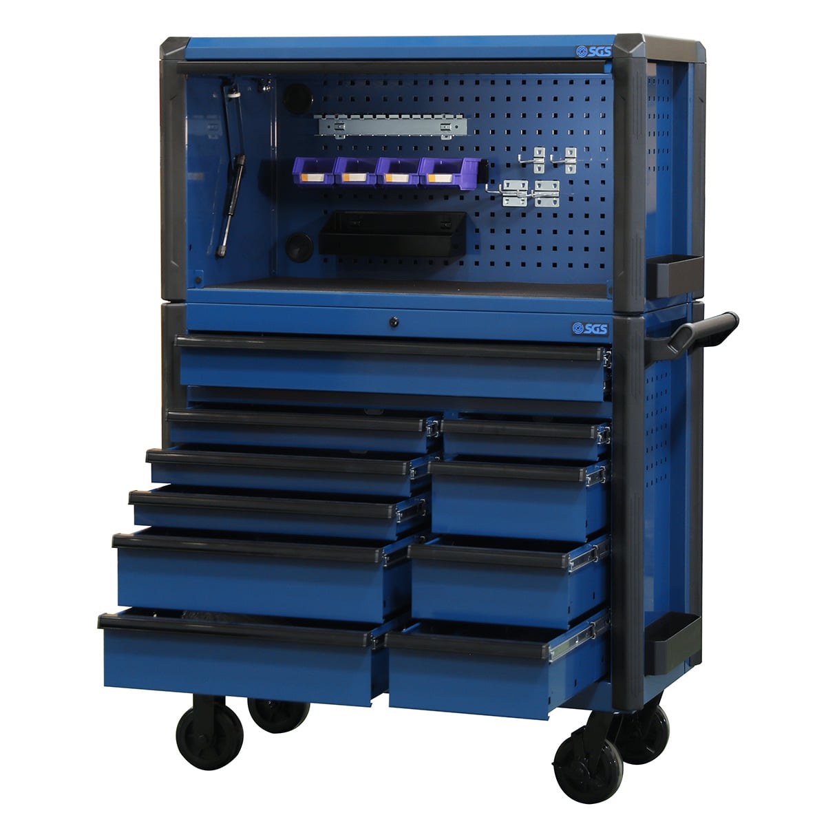 SGS 44in Roller Cabinet with Top Hutch- 10 Drawers- Blue